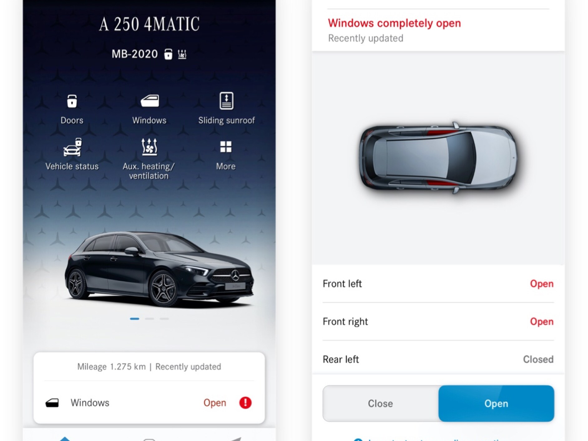 Trên smartphone, các màn hình khác nhau sẽ hiển thị khi tính năng bổ sung kỹ thuật số Điều khiển cửa sổ từ xa phát hiện không phải tất cả cửa sổ đã được khóa lại.