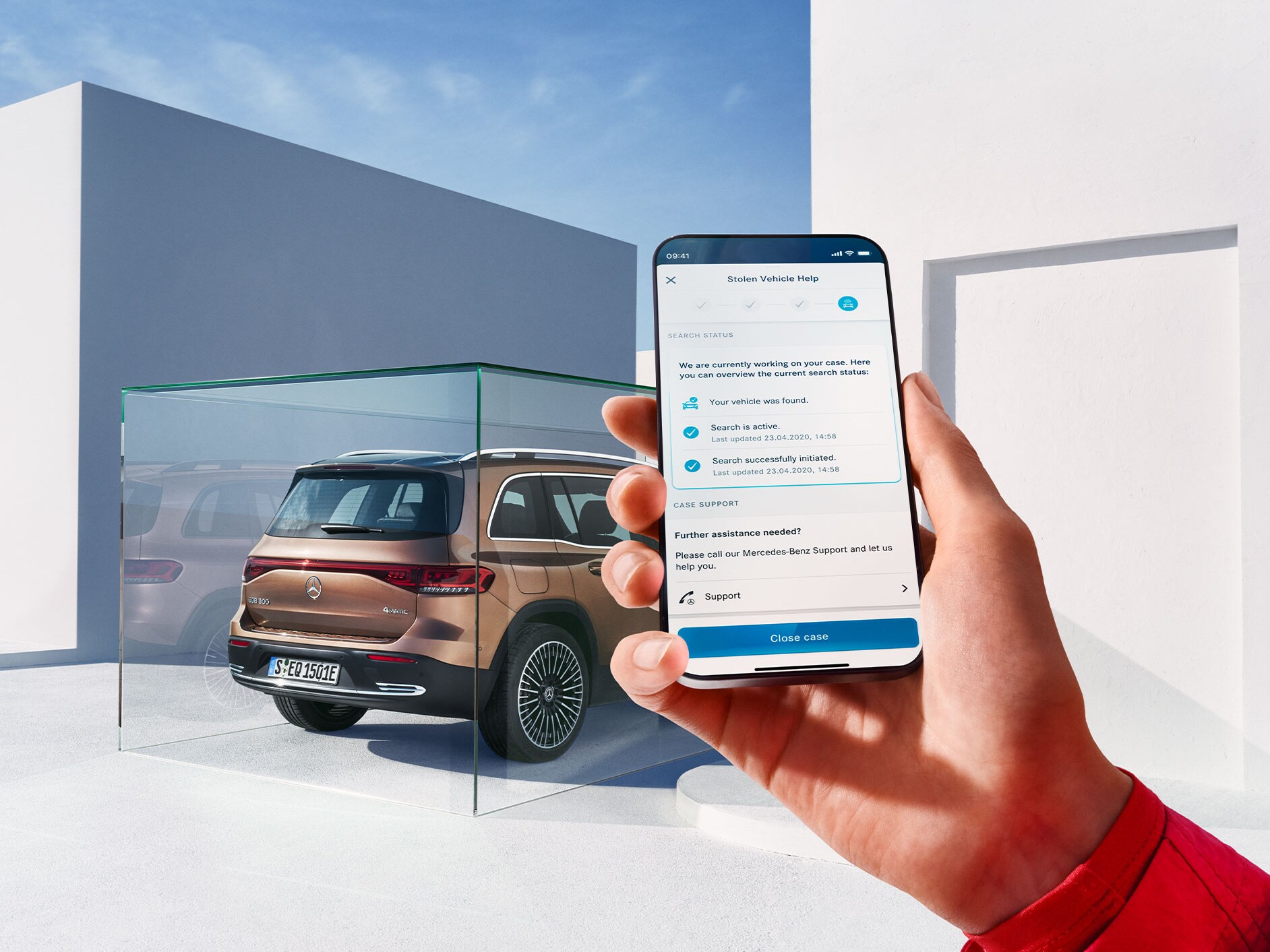 Stolen Vehicle Help is offered through a GUARD 360° Digital Extra on a smartphone.