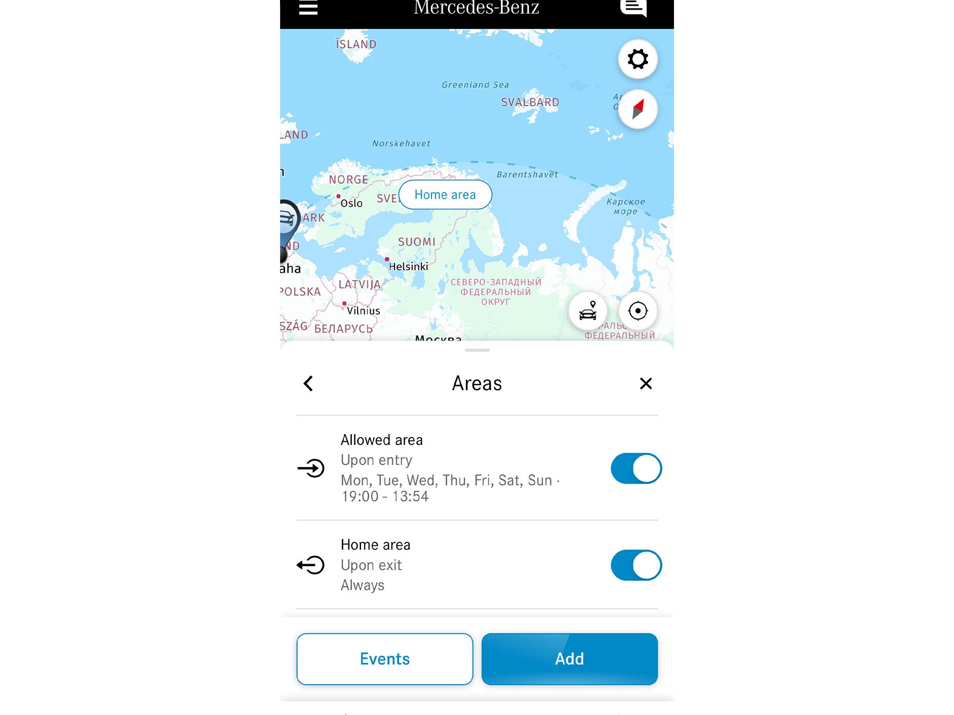 Thanks to the Geofencing Digital Extra, a smartphone shows if the vehicle is driving inside or outside a defined area.