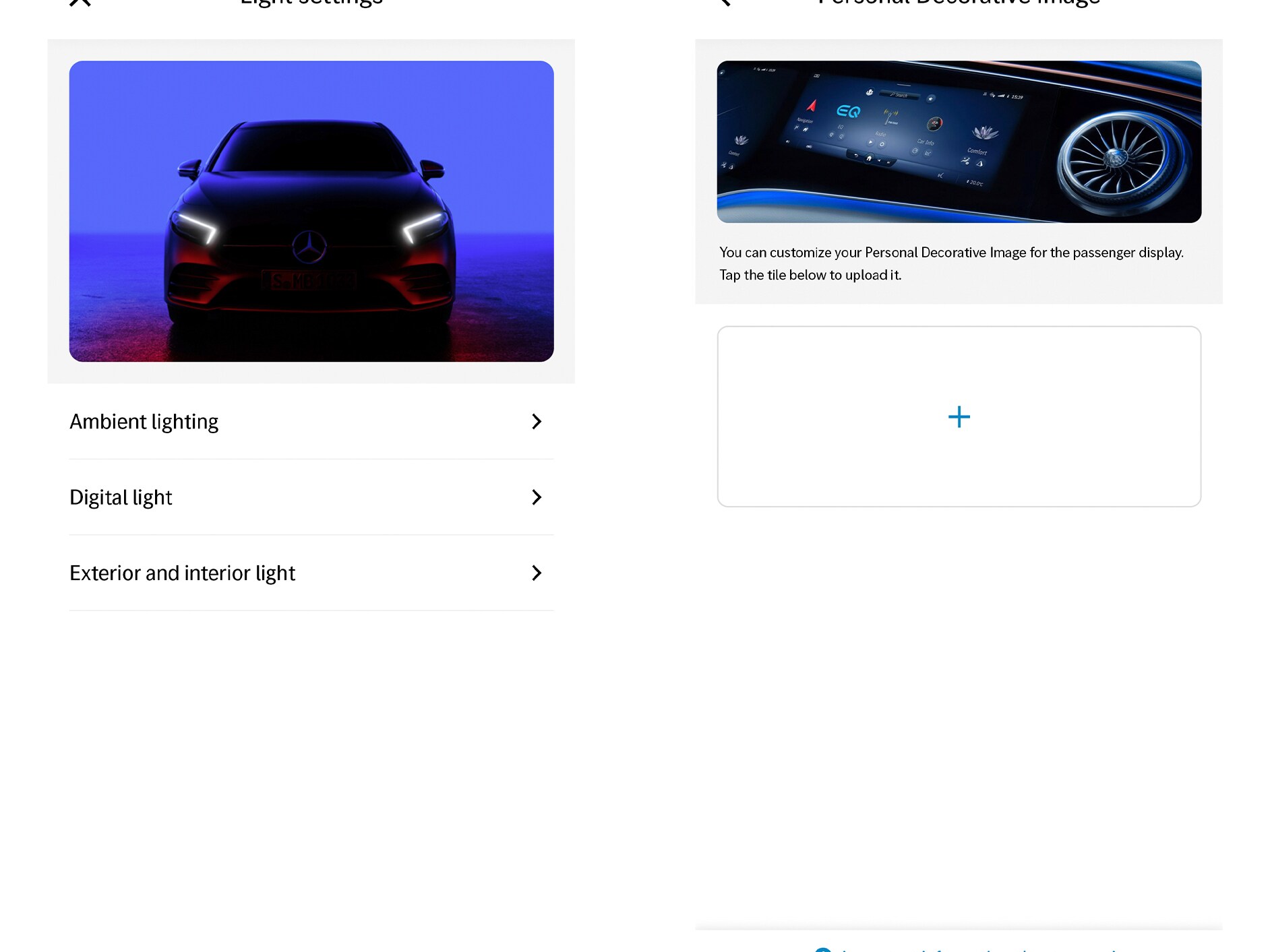 Màn hiển thị của hệ thống đa phương tiện MBUX đang hiển thị tính năng bổ sung kỹ thuật số Cá nhân hóa.