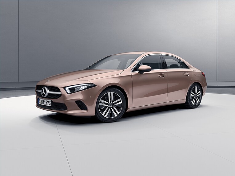 The image shows the Mercedes-Benz A-Class Saloon with Progressive exterior equipment line
