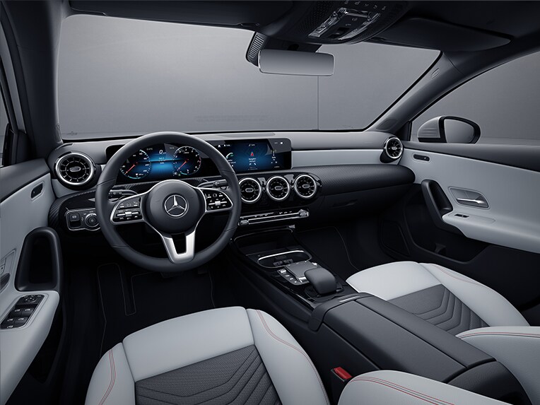 The image shows the interior of the A-Class Saloon with the Style design and equipment line.
