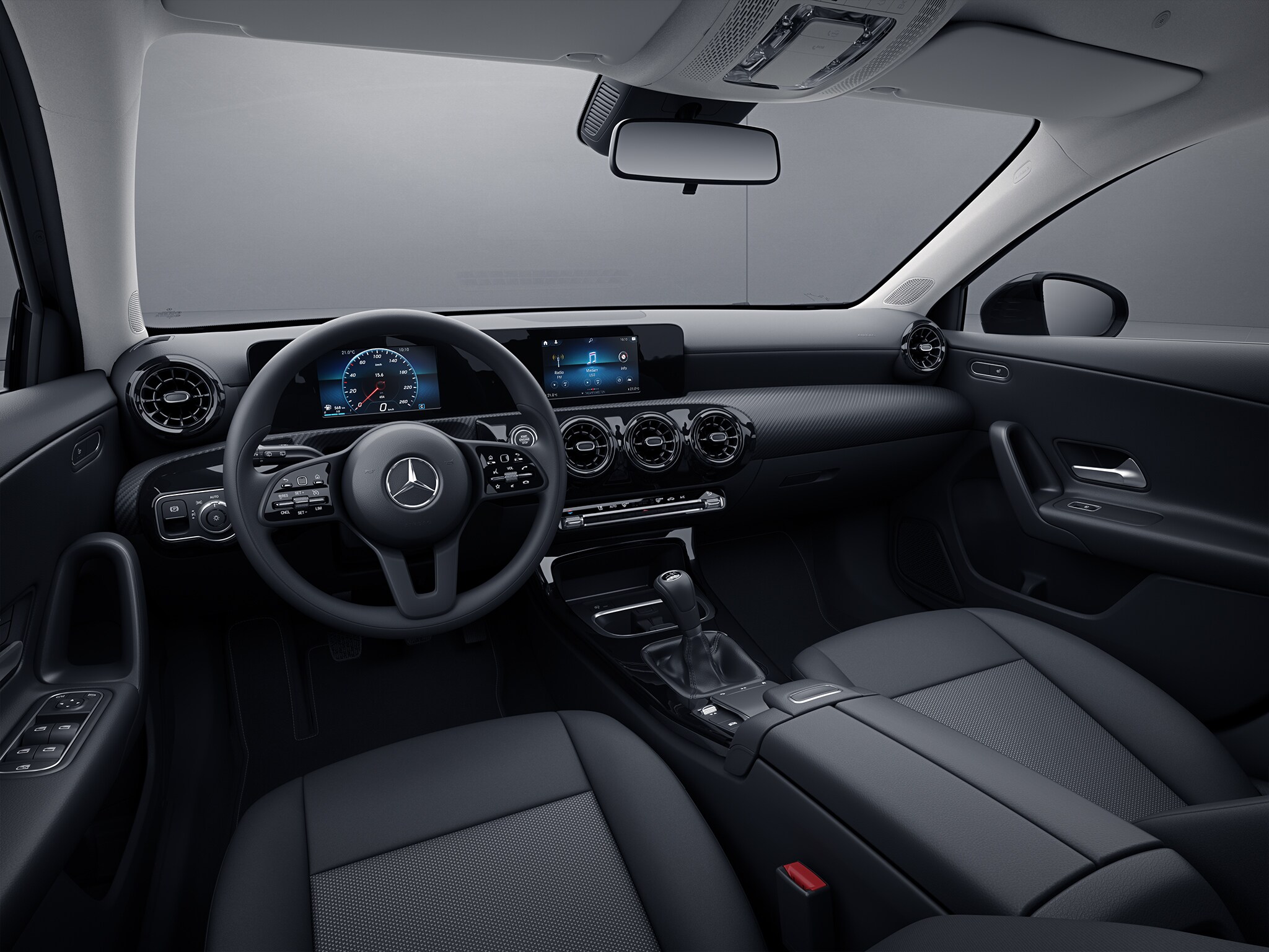 The image shows the interior of the A-Class Saloon with standard equipment.