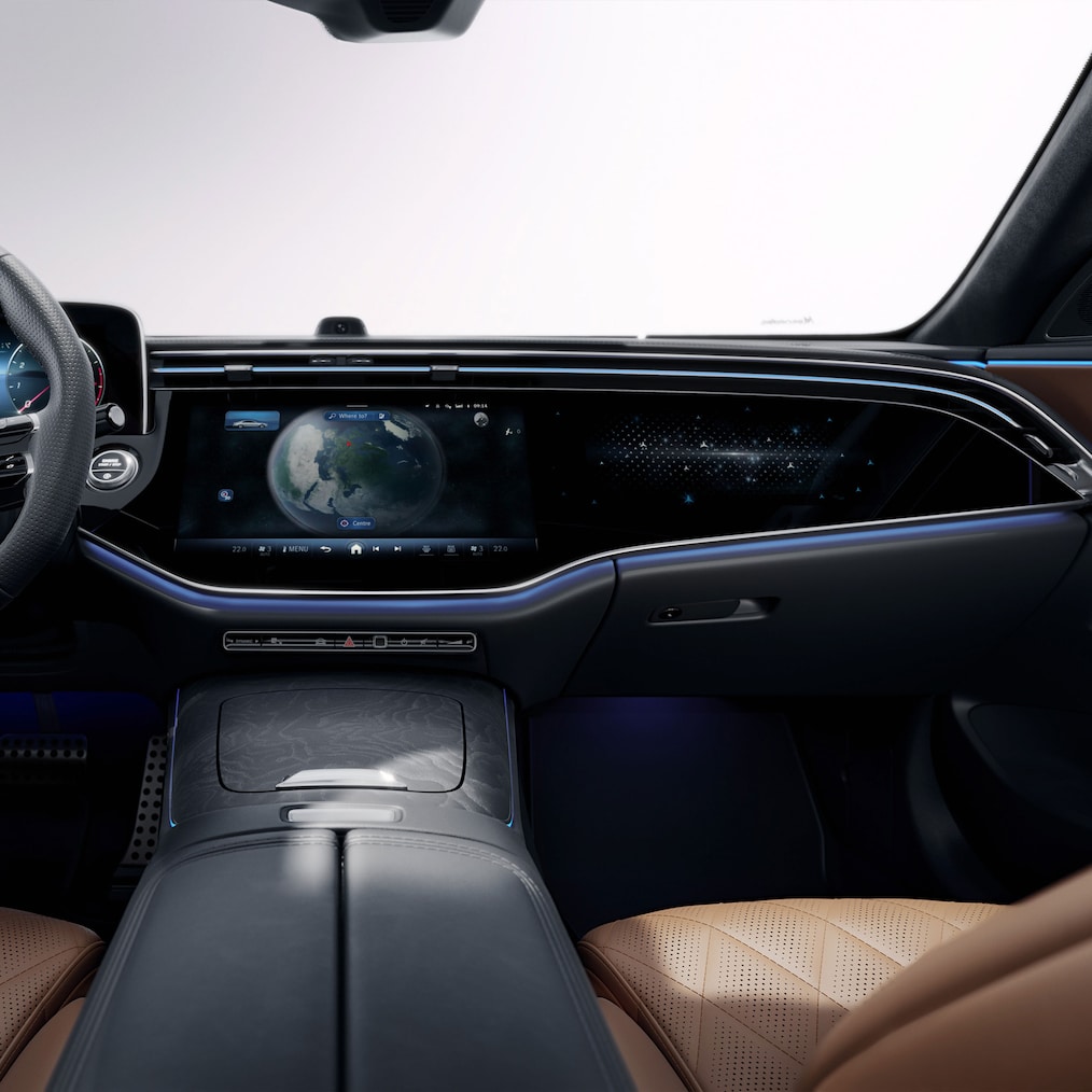 MBUX Superscreen with selfie and video camera in the Mercedes-Benz E-Class.