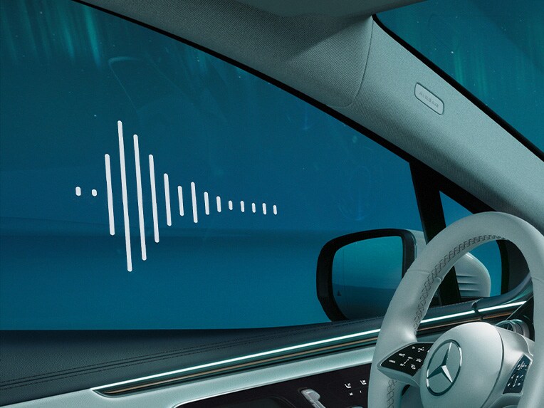 A graphic representation of the Acoustic Comfort package in the new EQE SUV from Mercedes-EQ.
