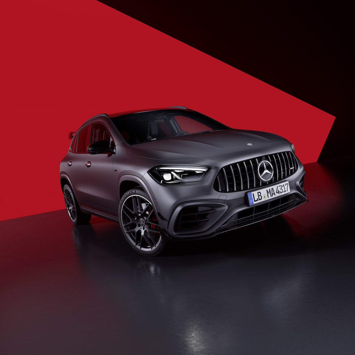 Front side view of a Mercedes-AMG GLA 45 S 4MATIC+.