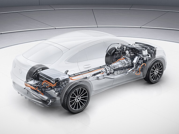 The plug-in hybrid engine of the Mercedes-Benz GLC Coupé.
