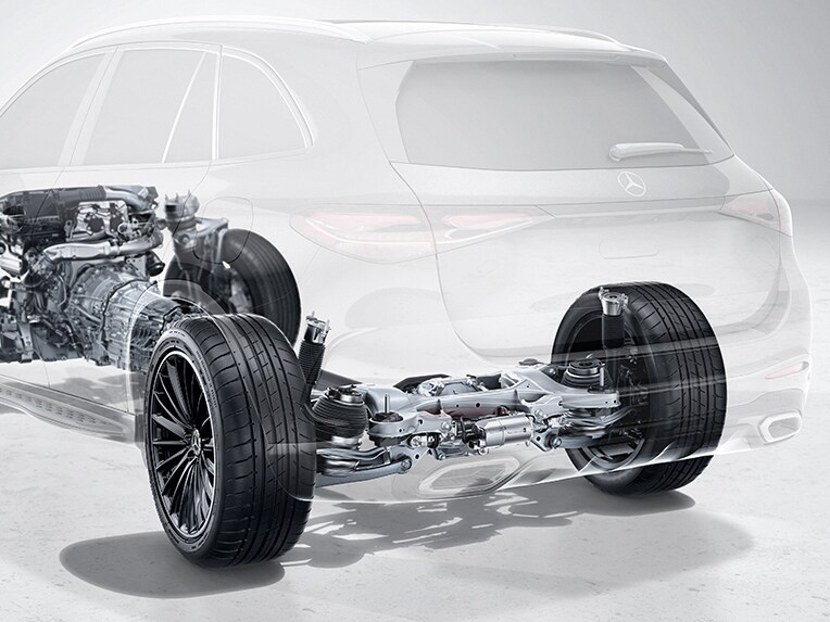 Thể hiện kỹ thuật của hệ thống AIRMATIC trong xe GLC SUV mới của Mercedes-Benz.