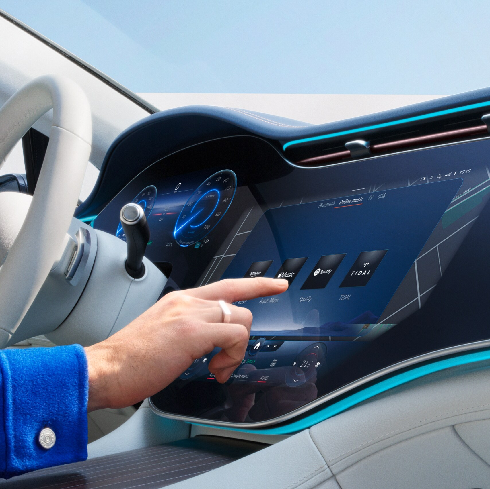 Các tính năng bổ sung kỹ thuật số được chọn trên hệ thống đa phương tiện MBUX trong xe Mercedes-Benz.
