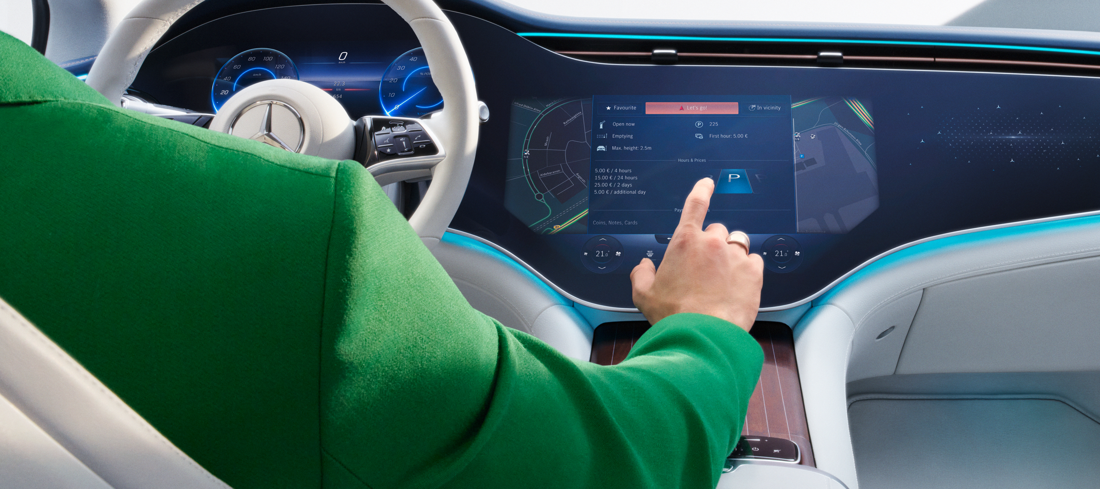 Mercedes me ID | Mercedes-Benz Digital Extras are selected on the screen of the MBUX multimedia system in a Mercedes-Benz