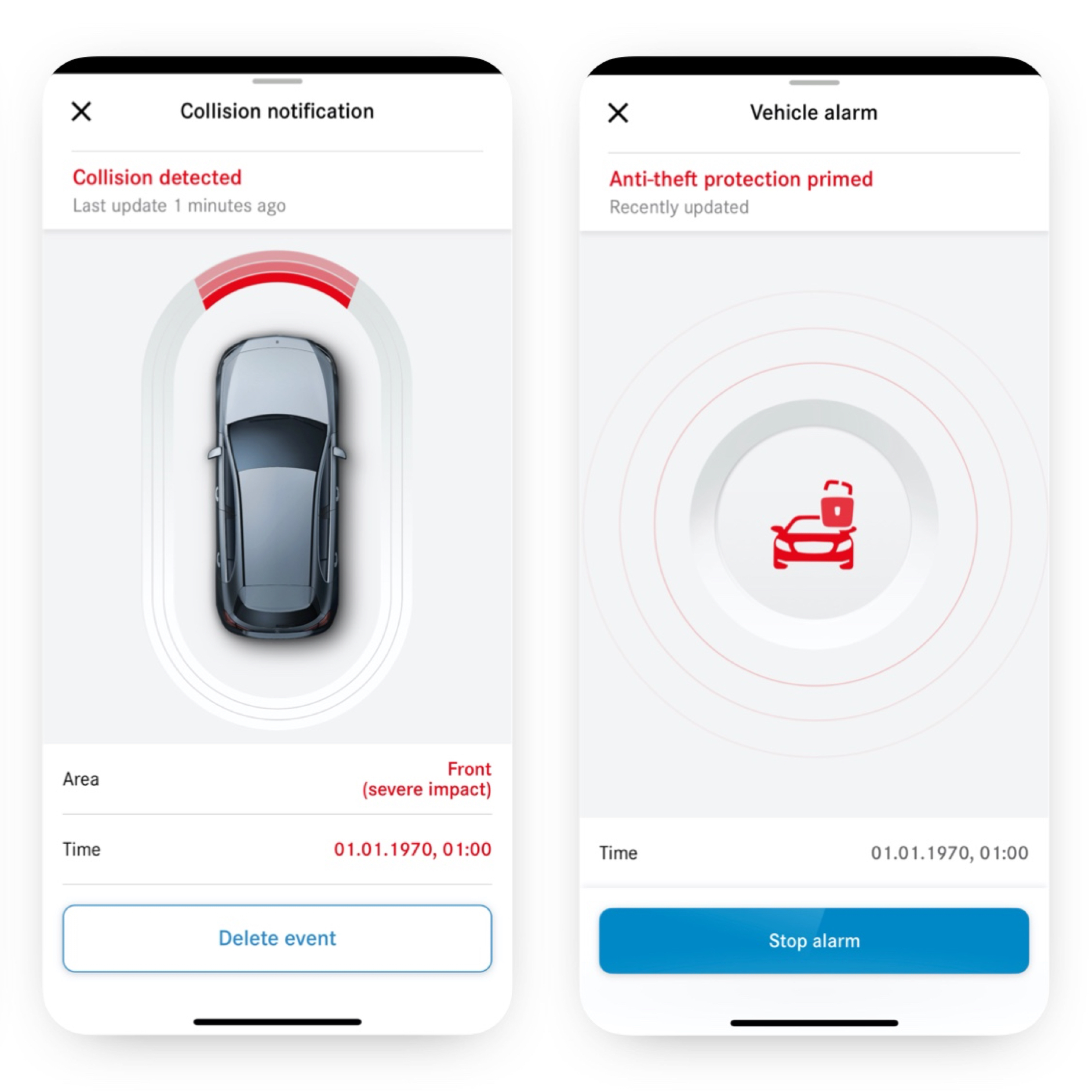 Thông báo trộm cắp với phát hiện va chạm | Gói trang bị Excellence | Mercedes-Benz Khi phát hiện xe bị va chạm thì một thông báo sẽ được hiển thị trên smartphone thông qua tính năng bổ sung kỹ thuật số Thông báo trộm cắp và phát hiện va chạm.