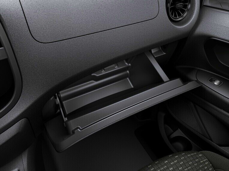 The lockable glove box provides safe storage for personal items or documents.
