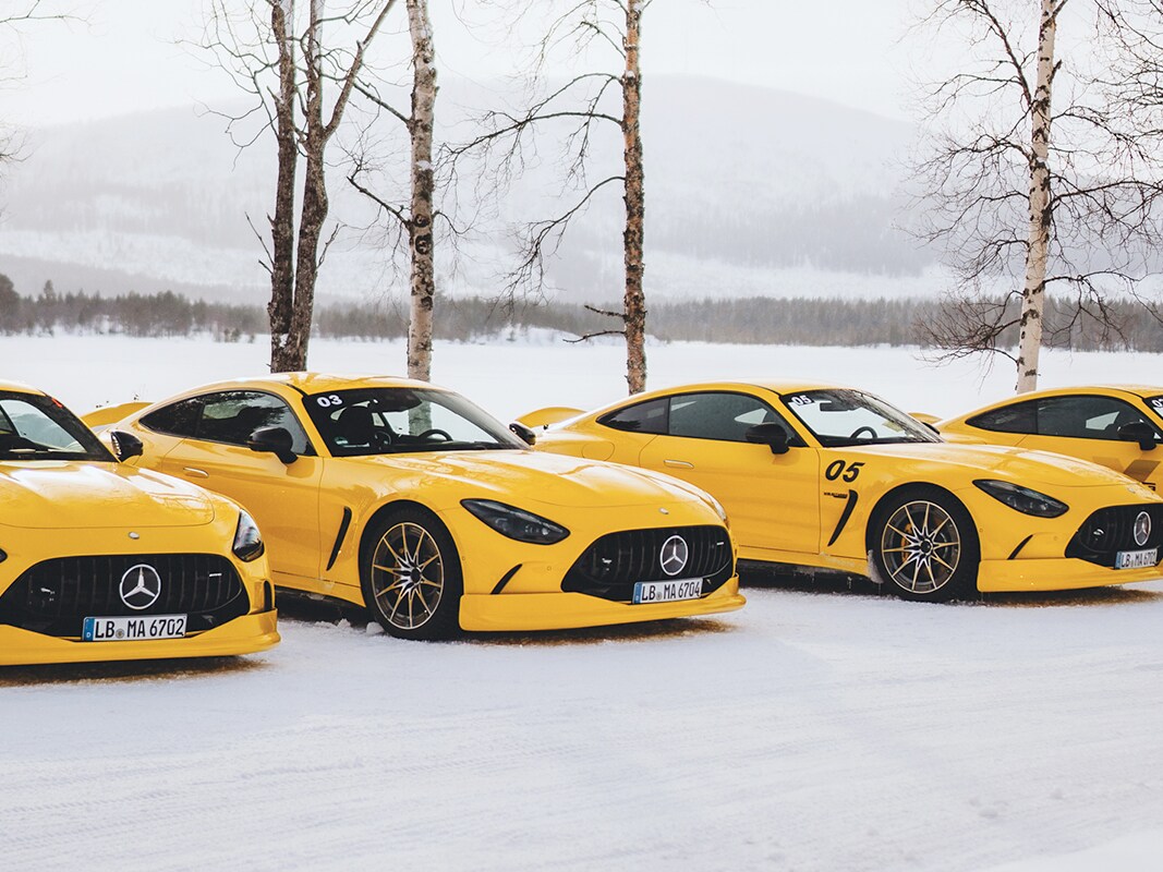 Four Mercedes-AMG models on ice.
