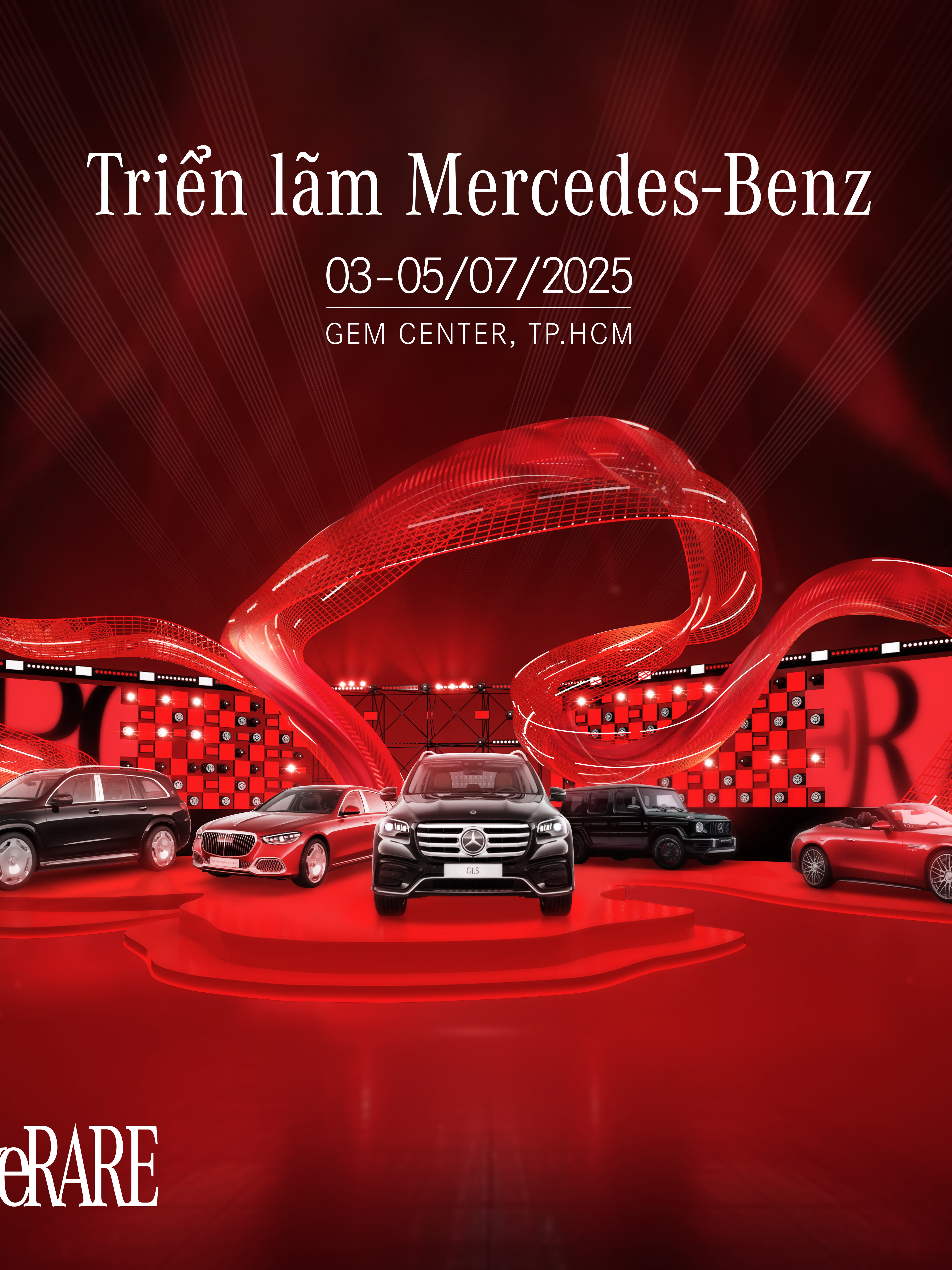 Xe Mercedes-Maybach GLS FL trên phông nền dải lụa đỏ