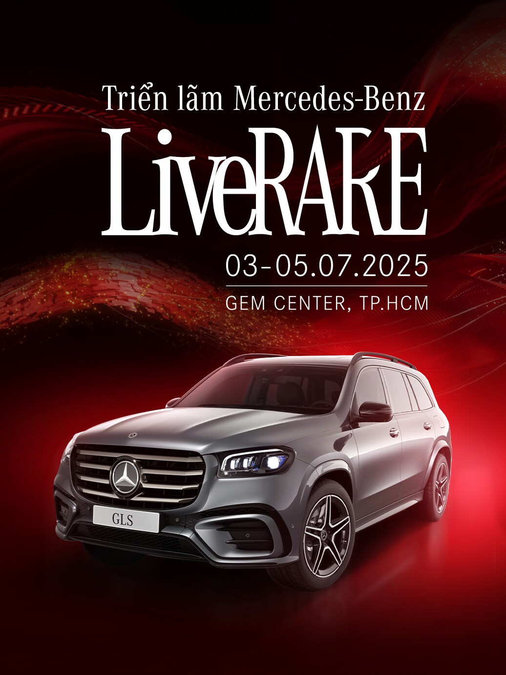 Xe Mercedes-Benz GLS FL trên phông nền dải lụa đỏ