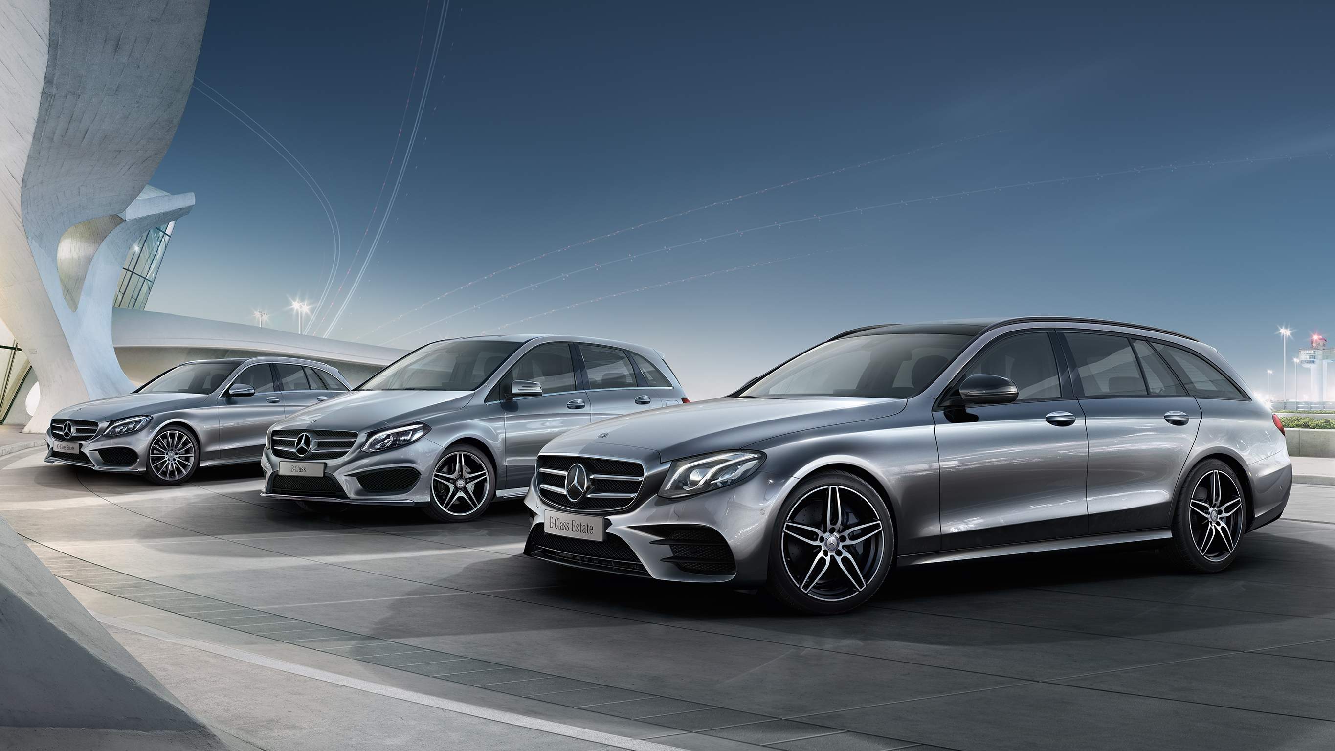 Exclusive privileges for corporates and key professional groups Multiple Mercedes-Benz vehicles parked at a delivery yard – Exclusive privileges for corporates and key professional groups